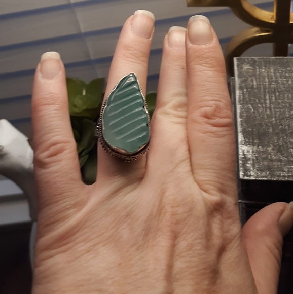New Hand Carved Chrysoprase 925 Silver Ring. - Picture 2 of 8